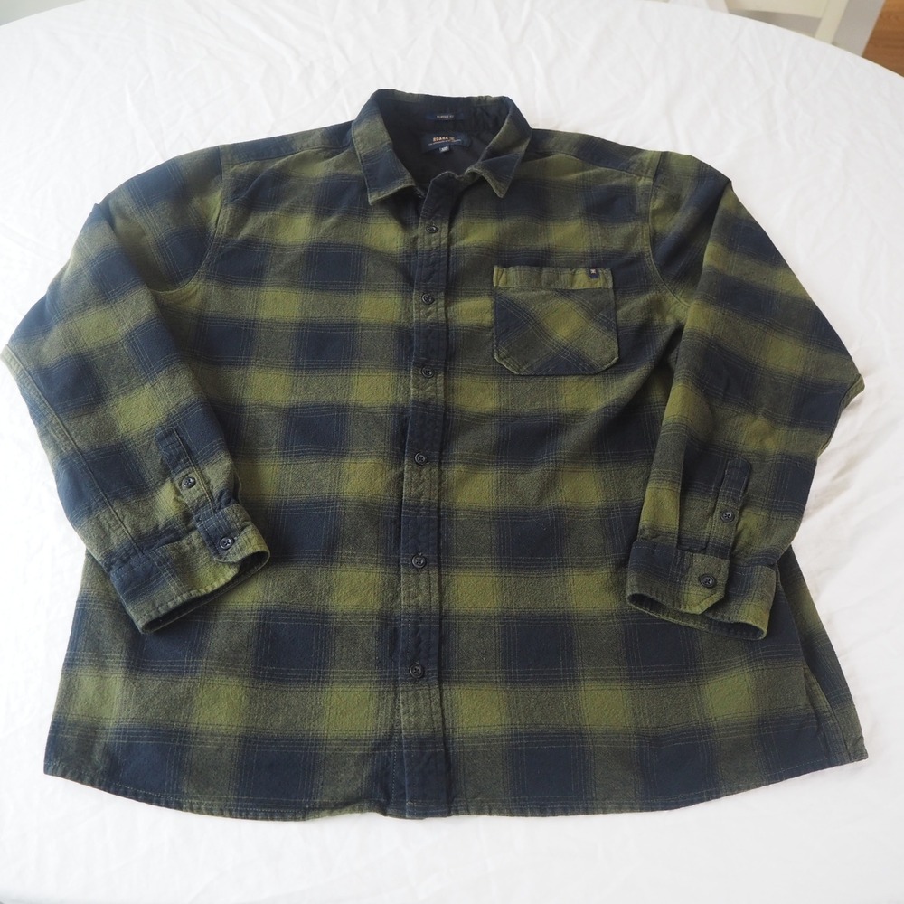 Roark Shirt‎ Men's XXL Green Black Plaid Classic Fit Button Front Flannel